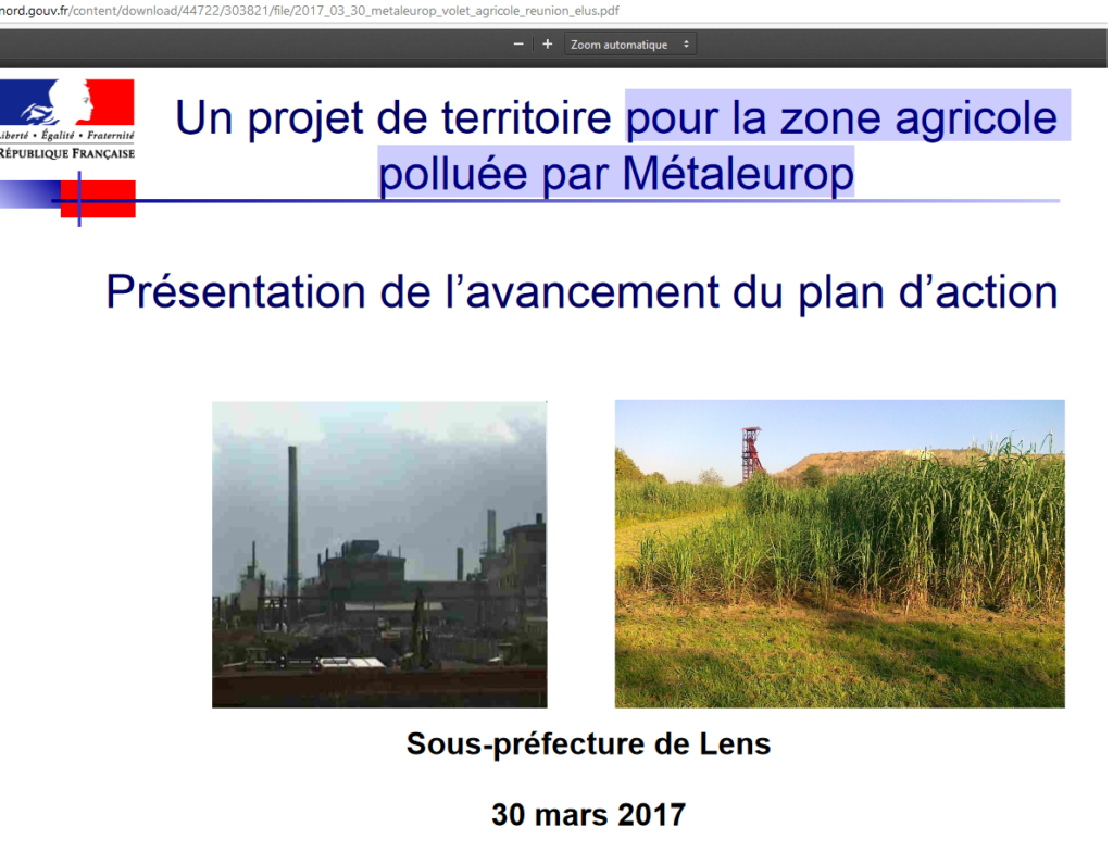 Présentation de l’avancement du plan d’action pour la zone agricole polluée par Métaleurop en sous-préfecture de Lens